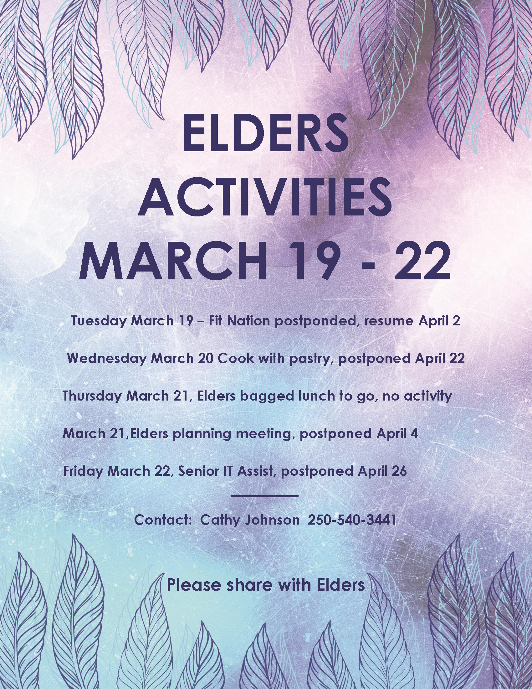 Upcoming Elders activities updates