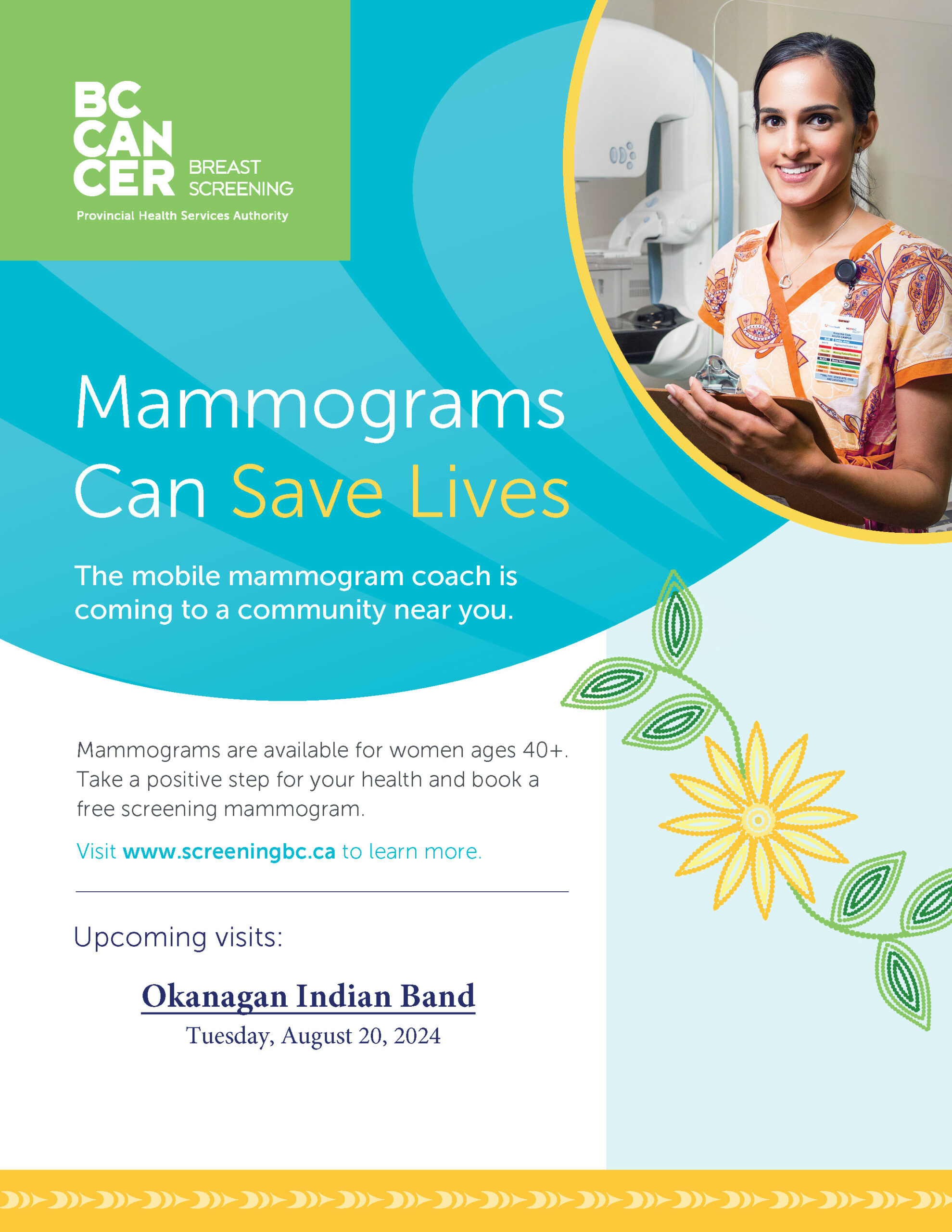 OKIB Mobile Mammogram Clinic date moving to August 20th.