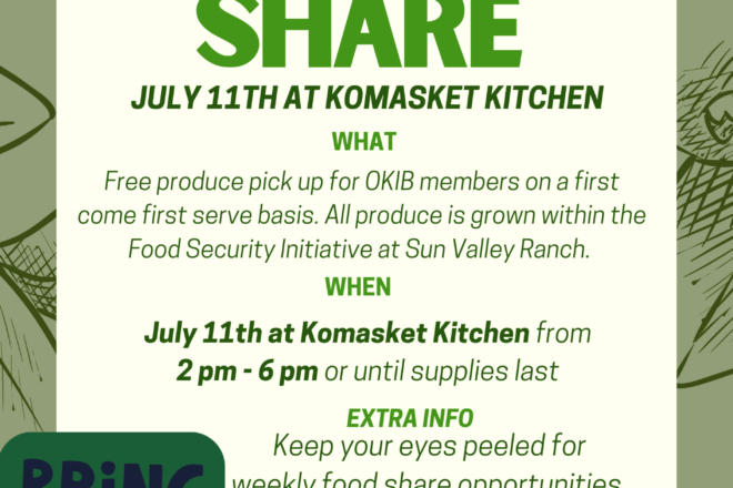 Reminder, OKIB Food Share program happening tomorrow at Komasket kitchen