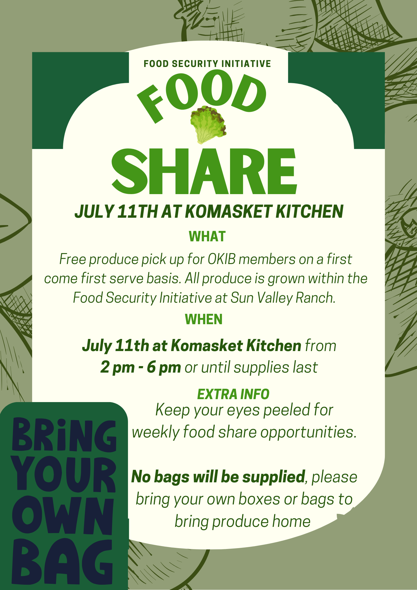 Reminder, OKIB Food Share program happening tomorrow at Komasket kitchen