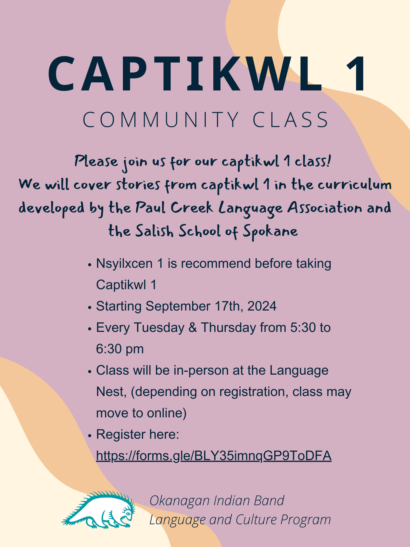 Fall Captikwl classes – level one