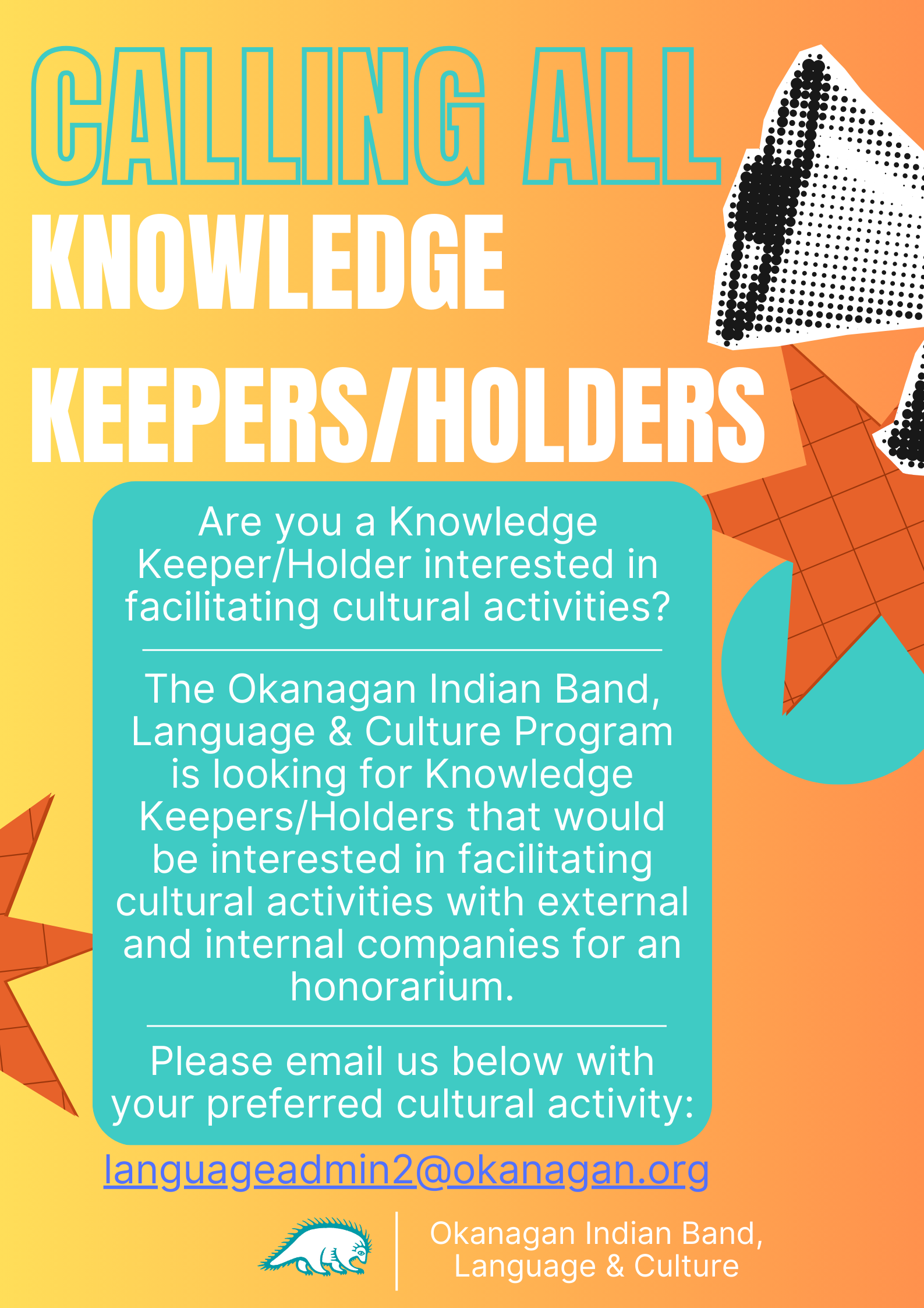 Calling all Knowledge Keepers/Holders or Drummers!