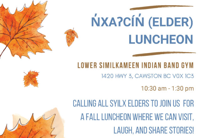 November 7- n̓xaʔcín̓ (Elder) Luncheon