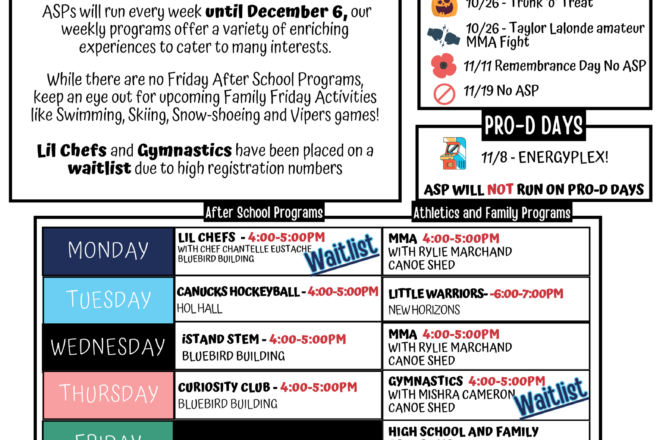 Youth Activities flyer for November